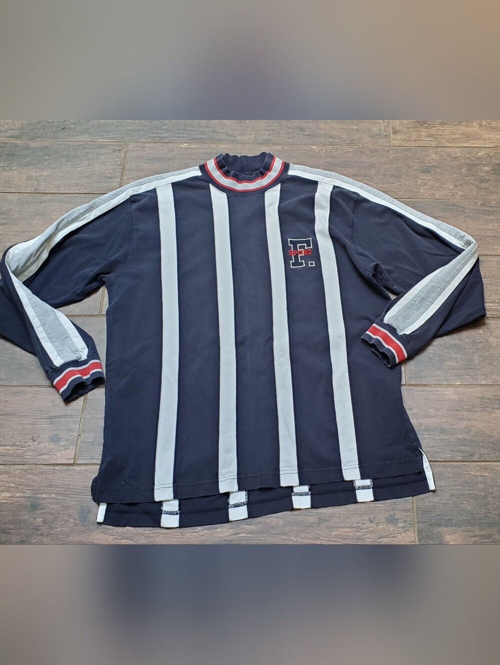 Vintage Faconnable Rugby Shirt Albert Goldberg Medium Polo Navy Ivory LS stripes